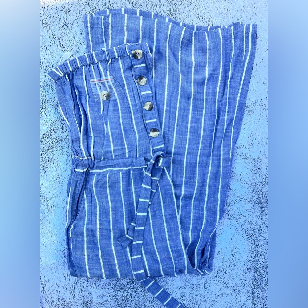 NEW Blue Island Striped Blue Jumpsuit with Button Detail